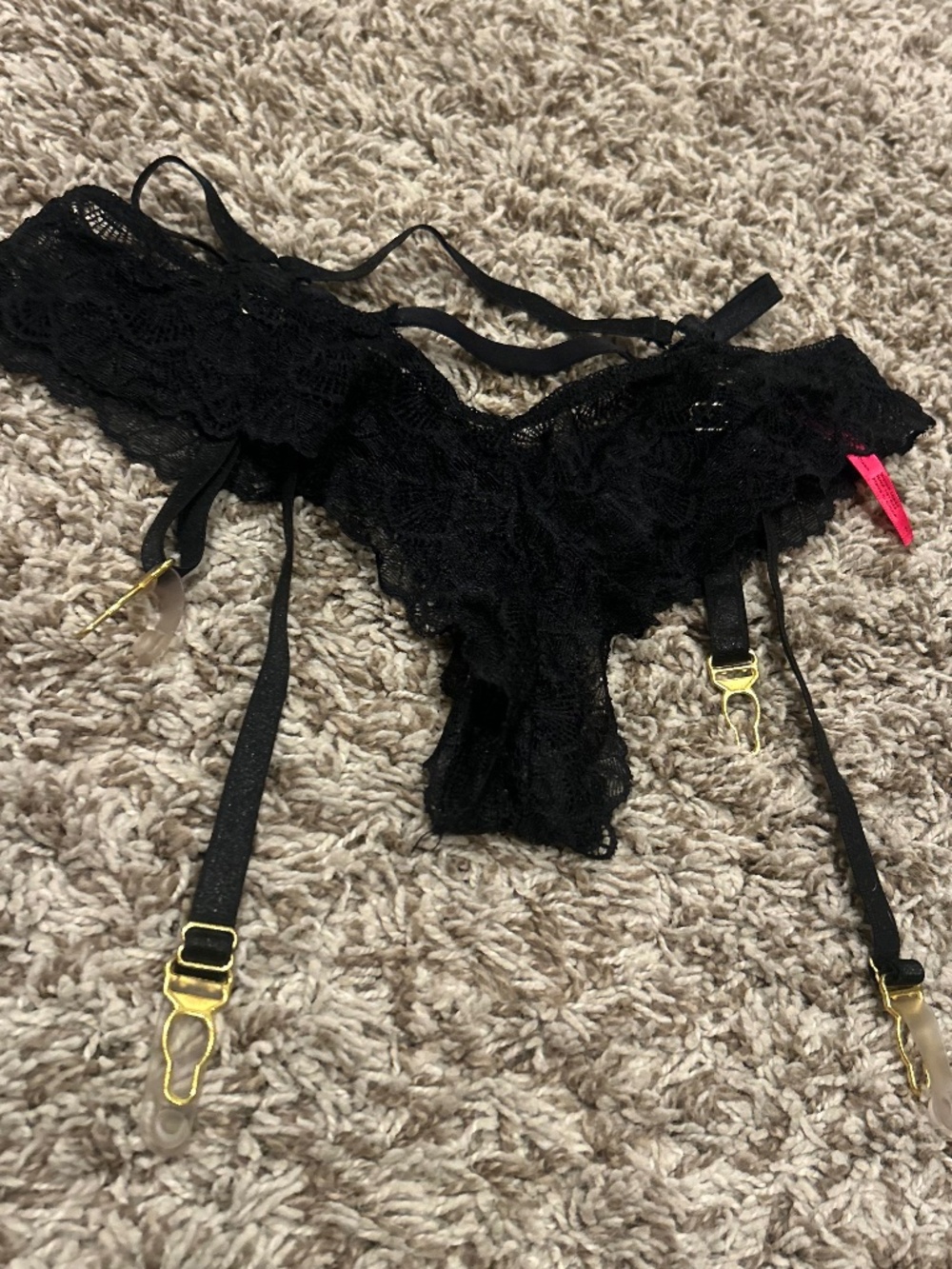 Seven Til Midnight Black Lace Garter Lingerie Bottom Size Small